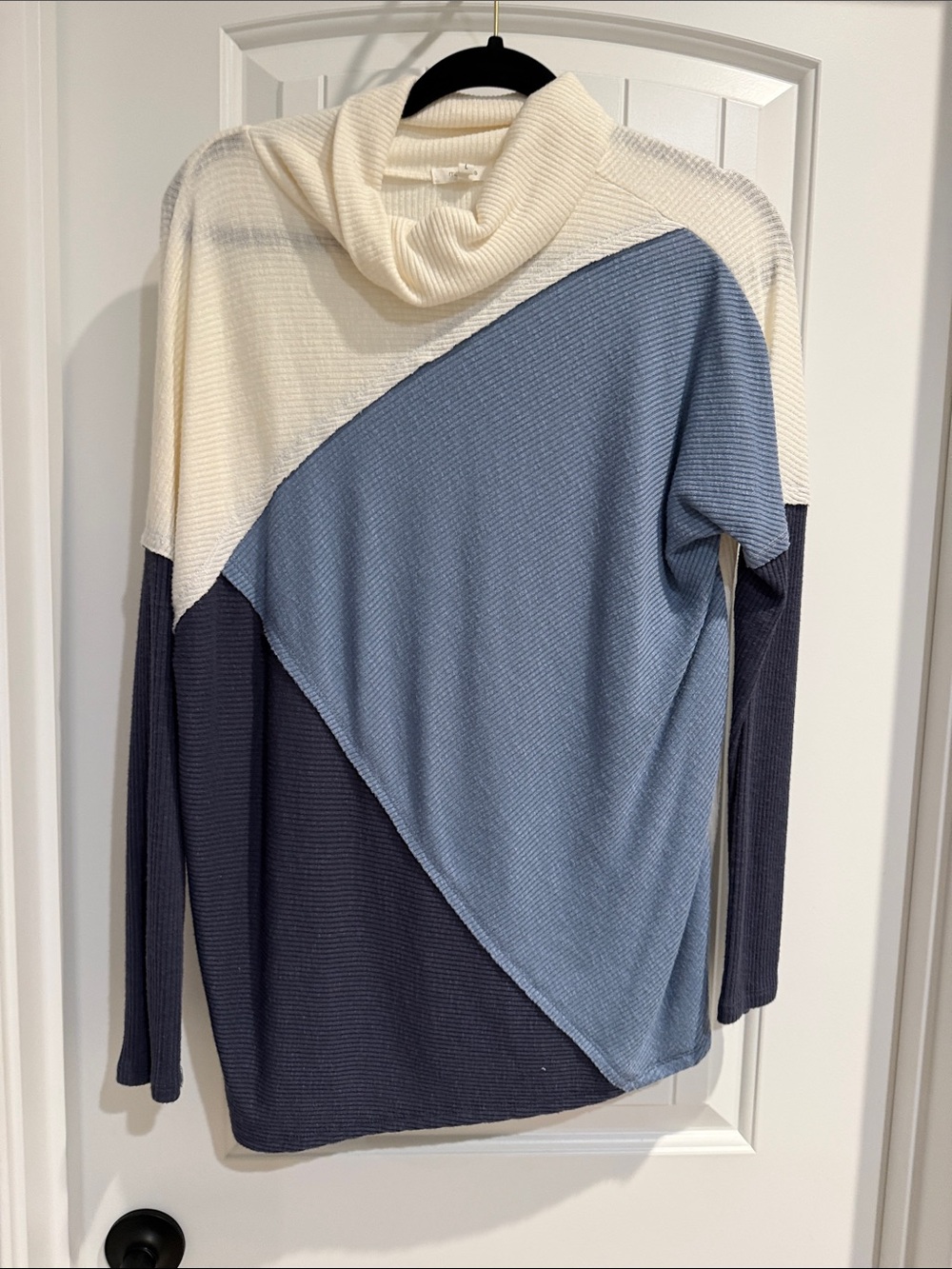 Maurices Colorblock Cowl Neck Sweater in Cream, Light Blue & Navy